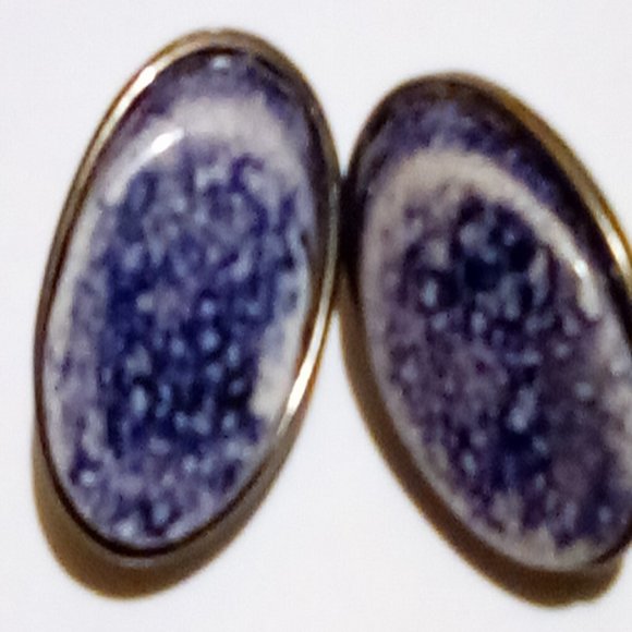 Blue and White Stone Like Clip On Earrings - Picture 3 of 4